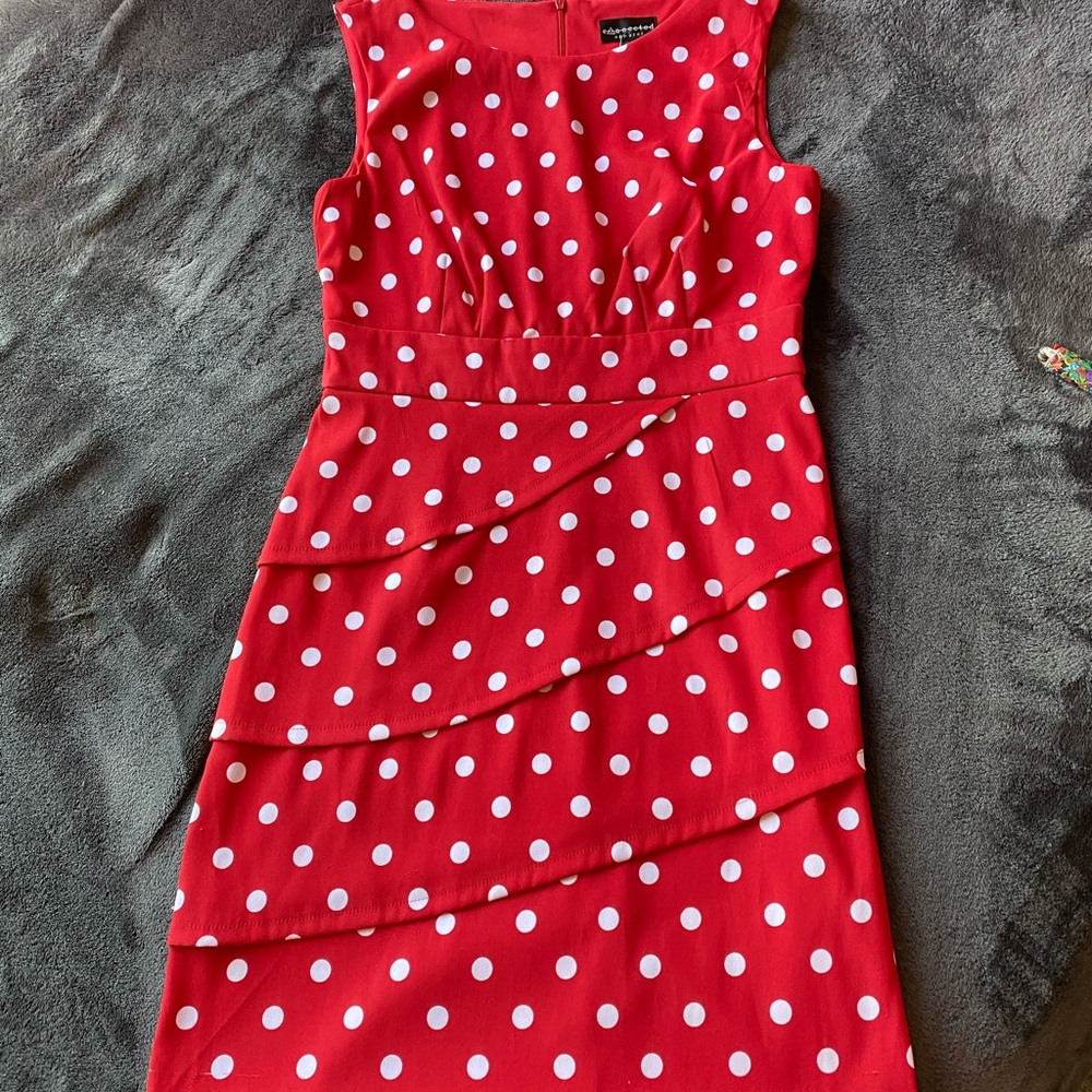 Red and white polka dot dress
